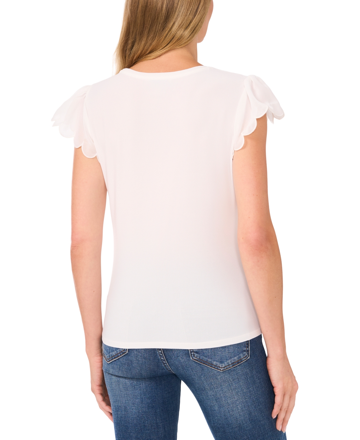 CeCe Women's Scallop-Edge Flutter-Sleeve Top