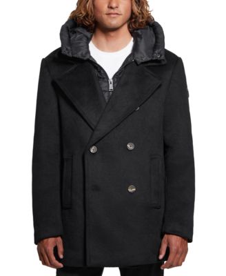 Men's Peacoat with Removable Nylon Hooded Inset