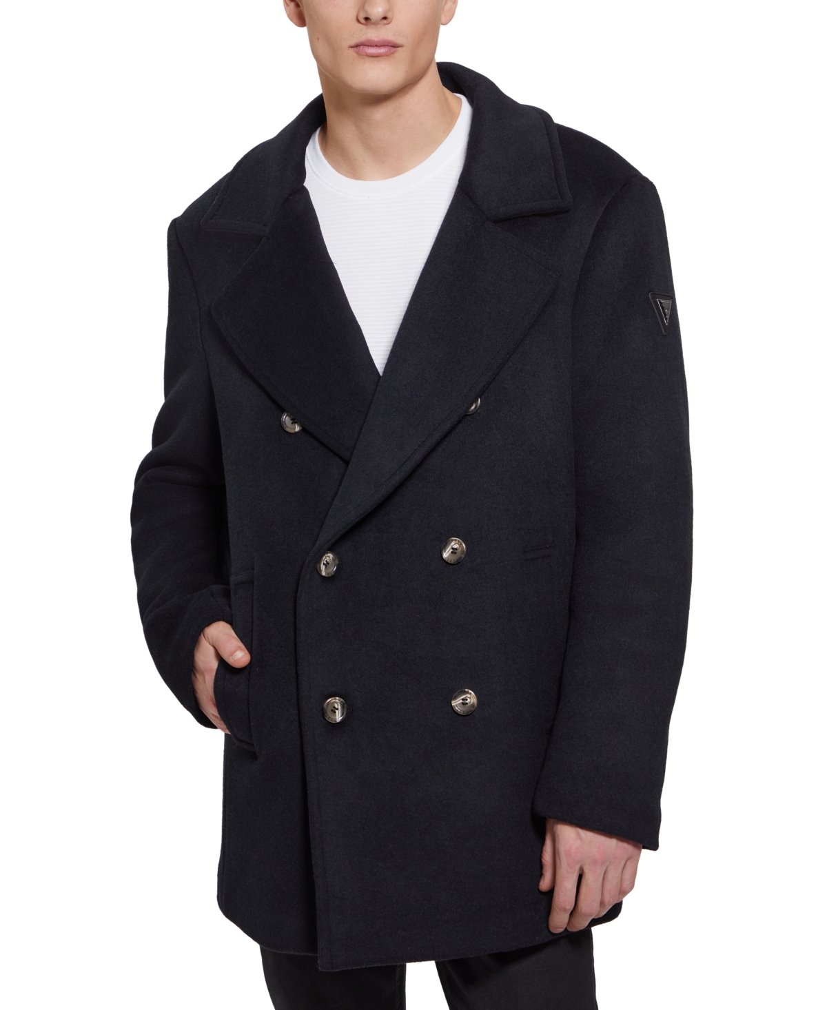 Guess Men s Peacoat With Removable Nylon Hooded Inset In Navy Sea ModeSens