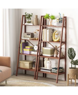 4-Tier Bamboo Ladder Bookshelf 58'' Display Shelf Storage Rack Plant Flower Stand