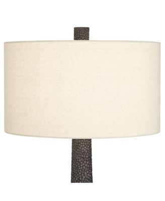 Lukas Modern Mid Century Table Lamp 27" Tall Black Pebbled White Cream Drum Shade for Bedroom Living Room Bedside Nightstand Kids