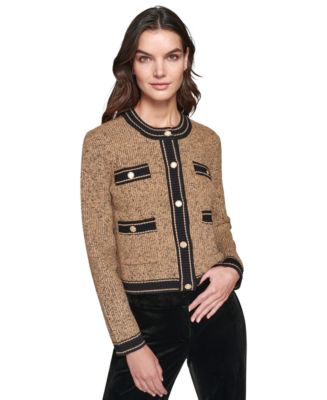 KARL LAGERFELD PARIS Women's Shine Tweed Cardigan - Macy's