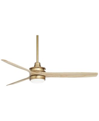 52" Windspun Modern Indoor Ceiling Fan 3 Blade LED Light Remote Control Soft Brass Finish Natural Wood Blades Bedroom
