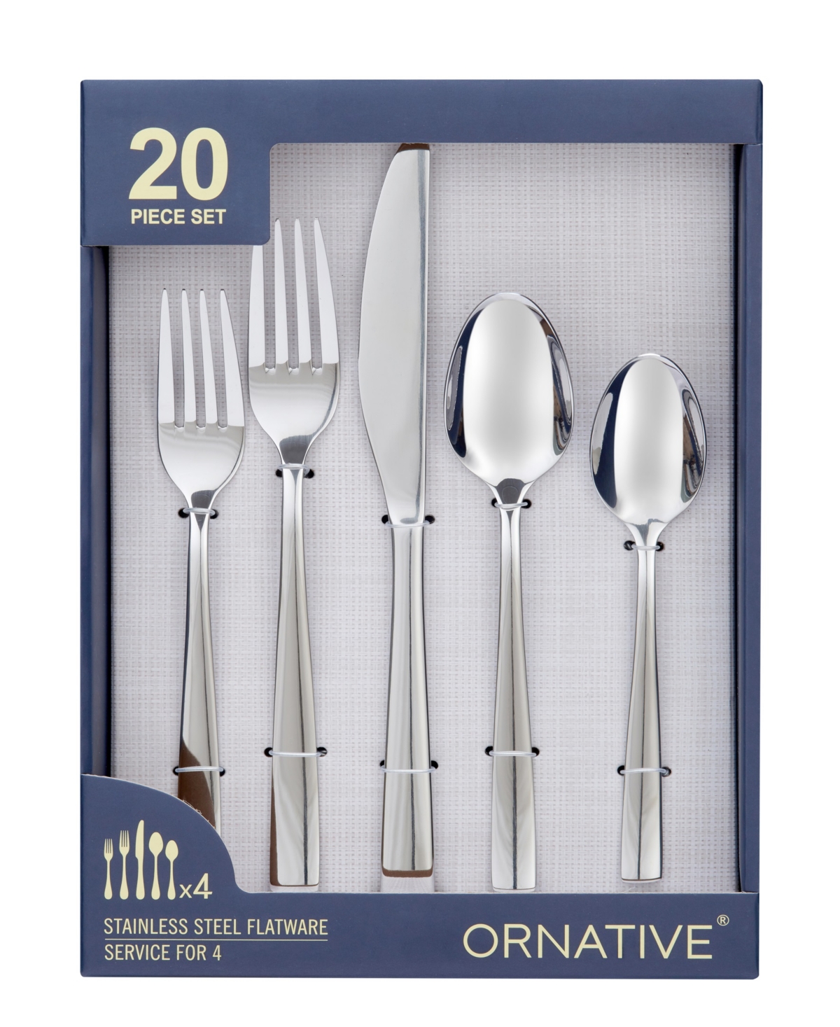 Ornative Lola Mirror Service For 4 20 Piece Flatware Set In Silver