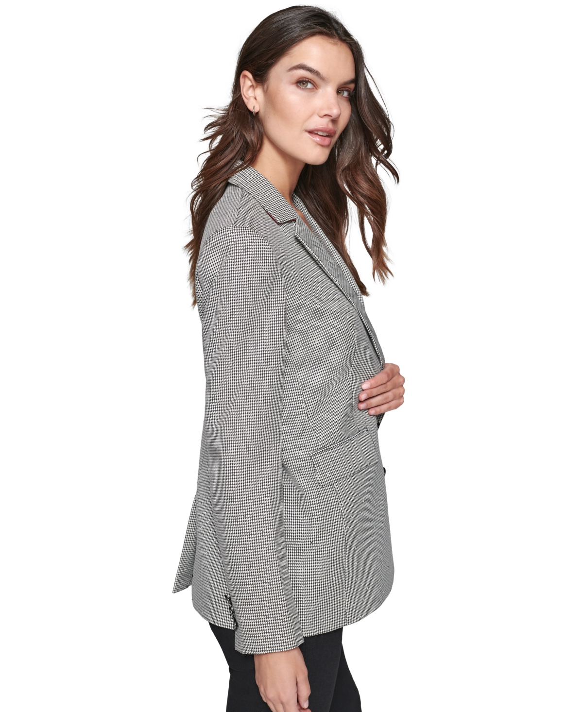 Karl Lagerfeld Paris Women's Sequined Houndstooth Blazer - Black  Soft White