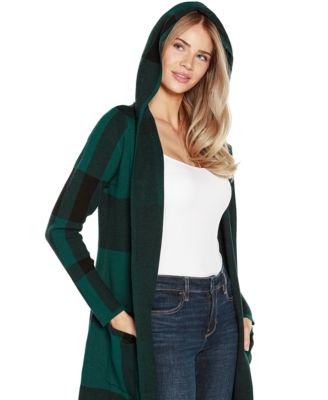 Women's Hooded Plaid Coatigan Sweater