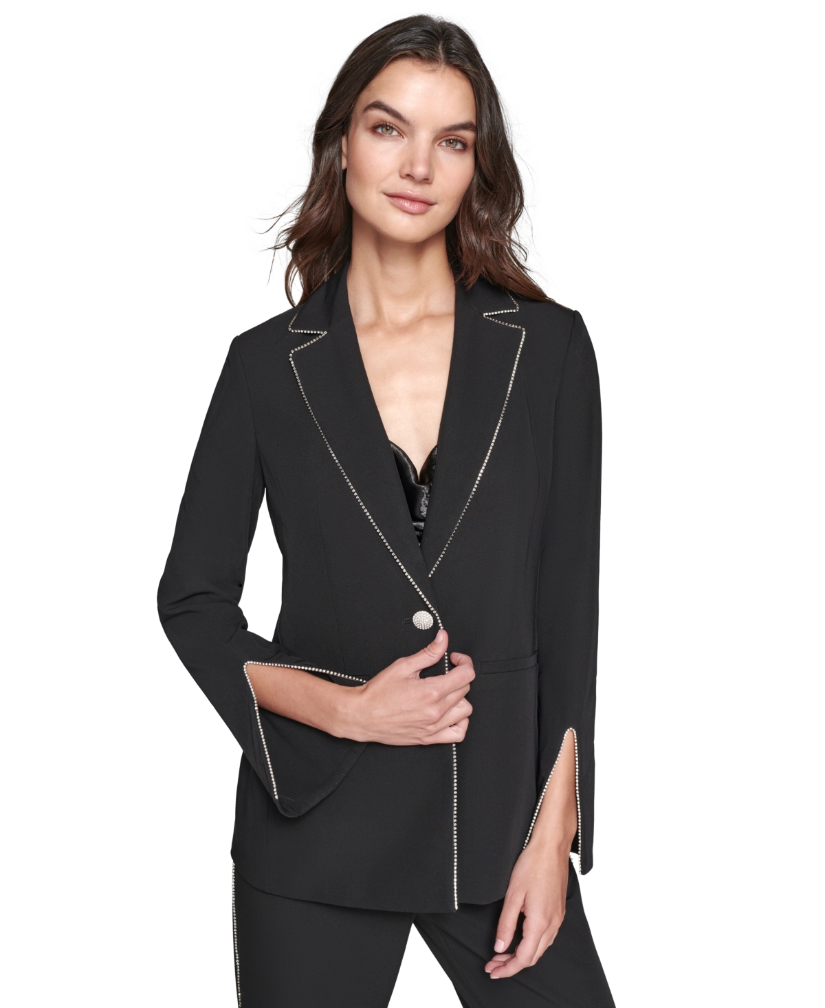 Shop Karl Lagerfeld Women's Rhinestone-trim Blazer In Black