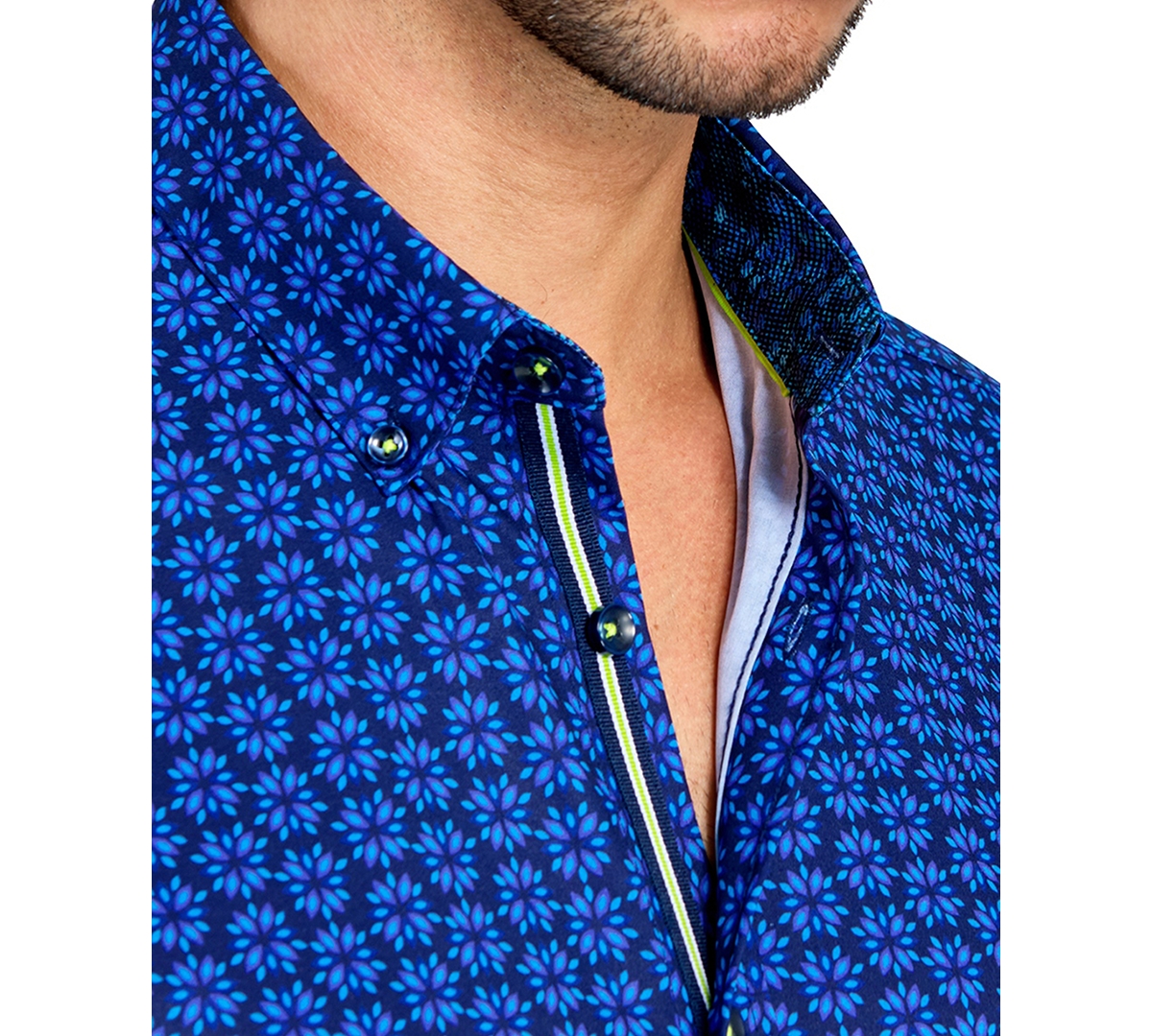 Society of Threads Men's Regular Fit Non-Iron Performance Stretch Geo Print Button-Down Shirt