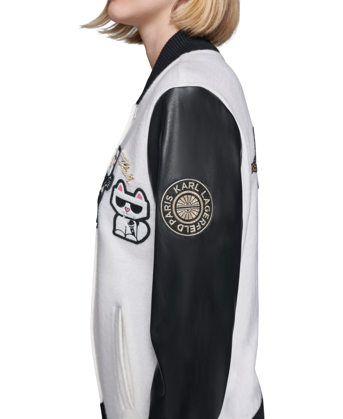 Karl Lagerfeld Paris Women's Motif Varsity Jacket - Black
