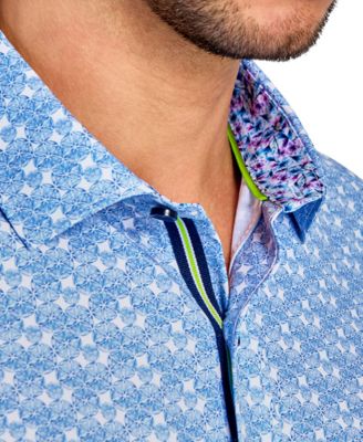 Общество нитей общество нитей мужские регулярные посадка не железный стрейч производительности Гео принт рубашка на пуговицах