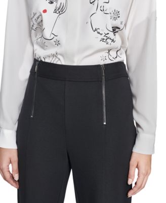 Faux-Zipper Mid-Rise Straight-Leg Ponte Pants