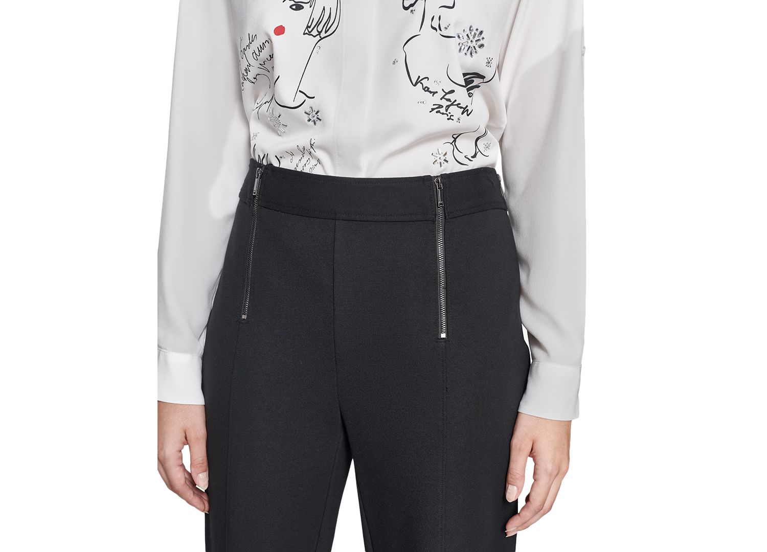 Faux-Zipper Mid-Rise Straight-Leg Ponte Pants