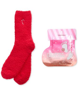 2-Pc. Cozy & Sweet Candy Cane Foot Mask & Socks Set