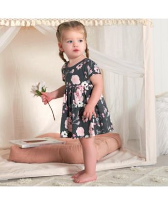 Baby Girls Pink Floral Short Sleeve Dresses, 2-Pack