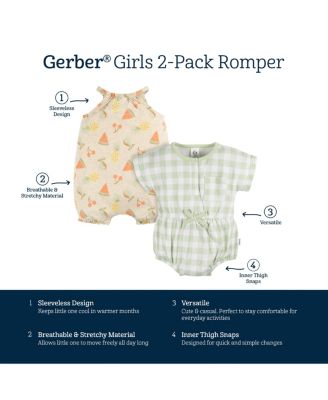 Baby Girls Sleeveless and Short Sleeve Romper, 2 Pack