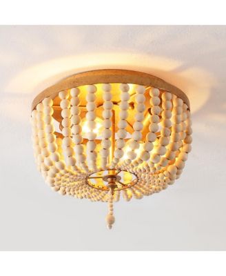 Allison 10" 2-Light Shabby Chic Farmhouse Wood Beaded/Metal LED Flush Mount, White