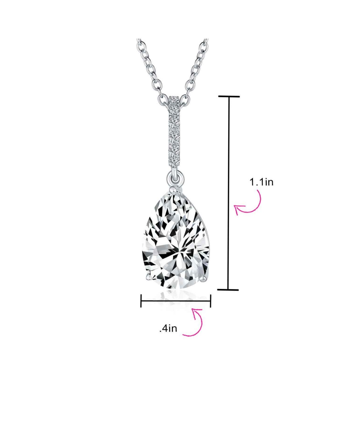 Bling Jewelry 4CT Teardrop Shape Solitaire Cubic Zirconia Cz Prong Set Pendant Necklace Prom .925 Sterling Silver
