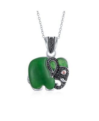 Bali Indian Style Tribal Elephant Natural Stone Pendant Oxidized Sterling Silver Necklace With Chain