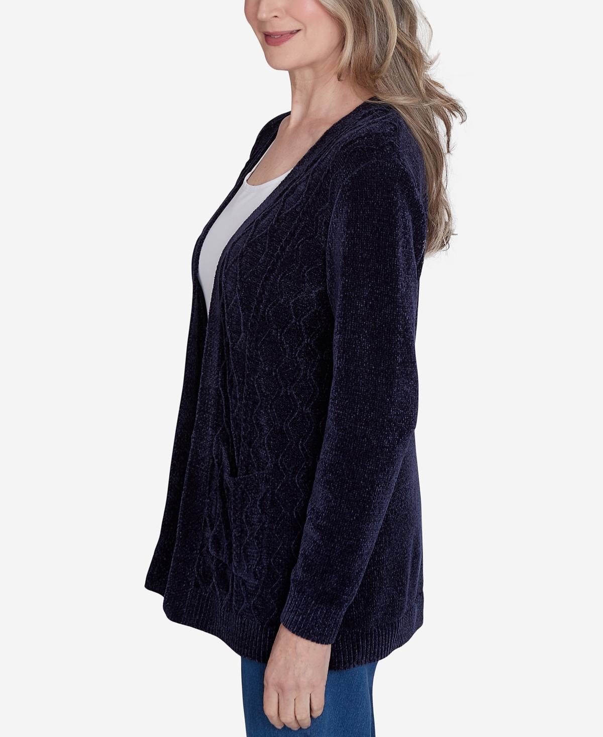 ALFRED DUNNER PETITE CLASSICS CHENILLE CARDIGAN SWEATER WITH POCKETS 