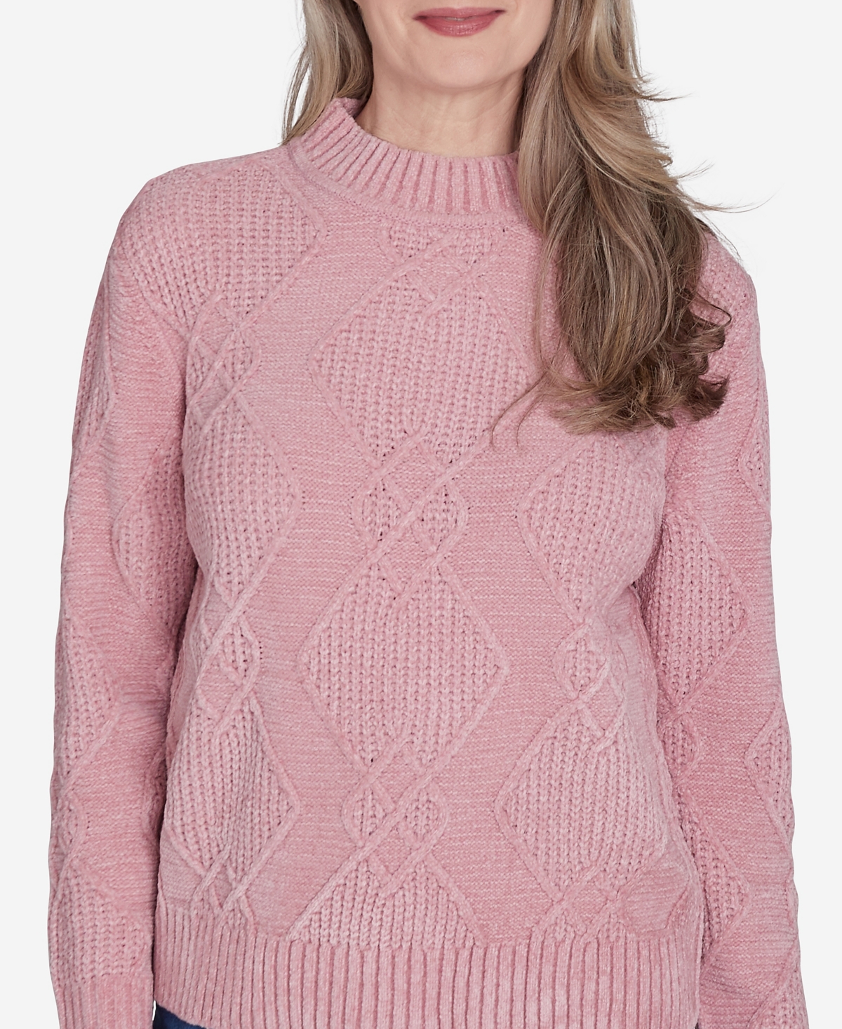 Alfred Dunner Petite Classics Chenille Diamond Turtleneck Sweater In Cadet Blue