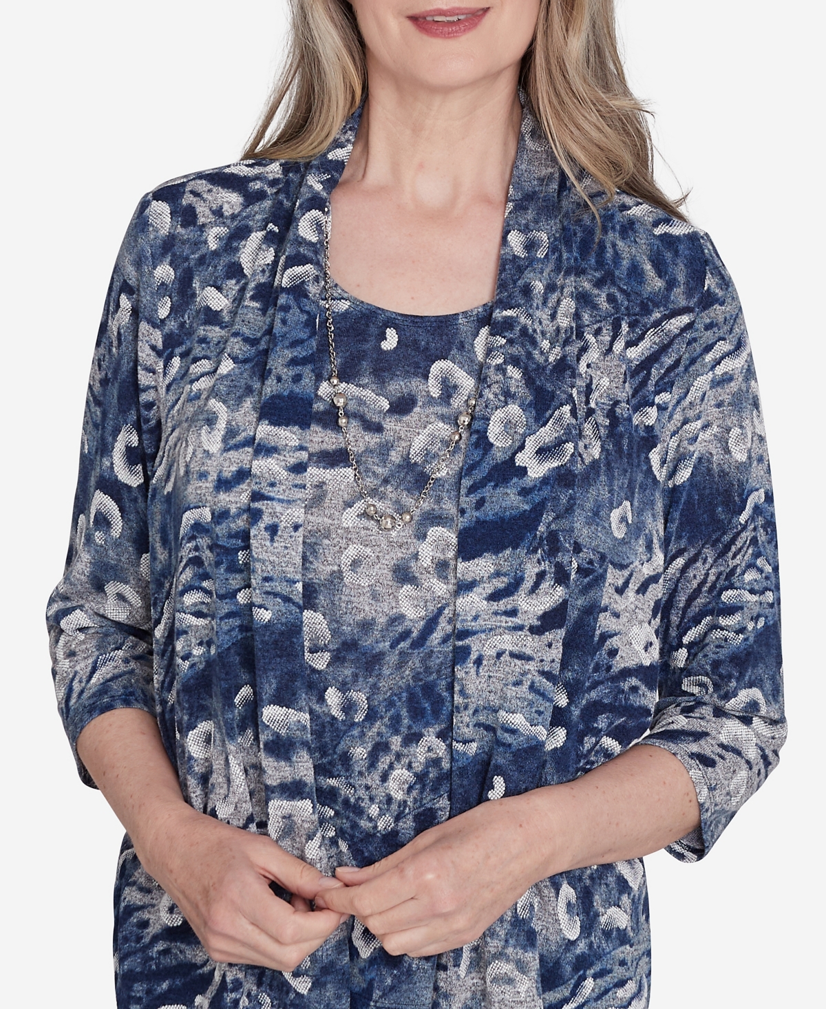 Alfred Dunner Classic Animal Melange Two In One Top In Neutral