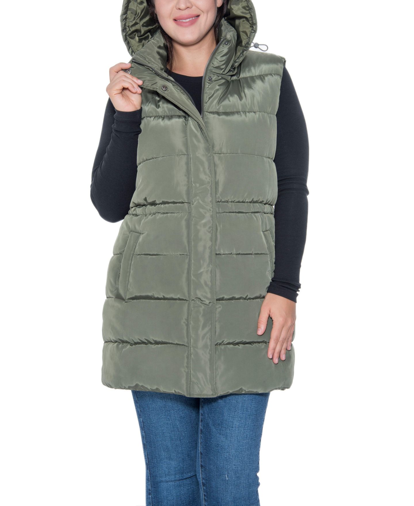 Женский жилет Sebby Collection Plus Size Puffer Vest With Drawstring Waist, цвет: Оливковый — фото 5