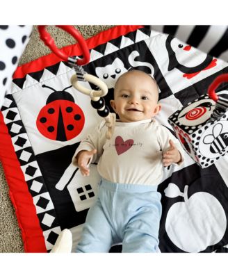 High Contrast Padded Baby Mat for Floor Tummy Time with 6 Toys