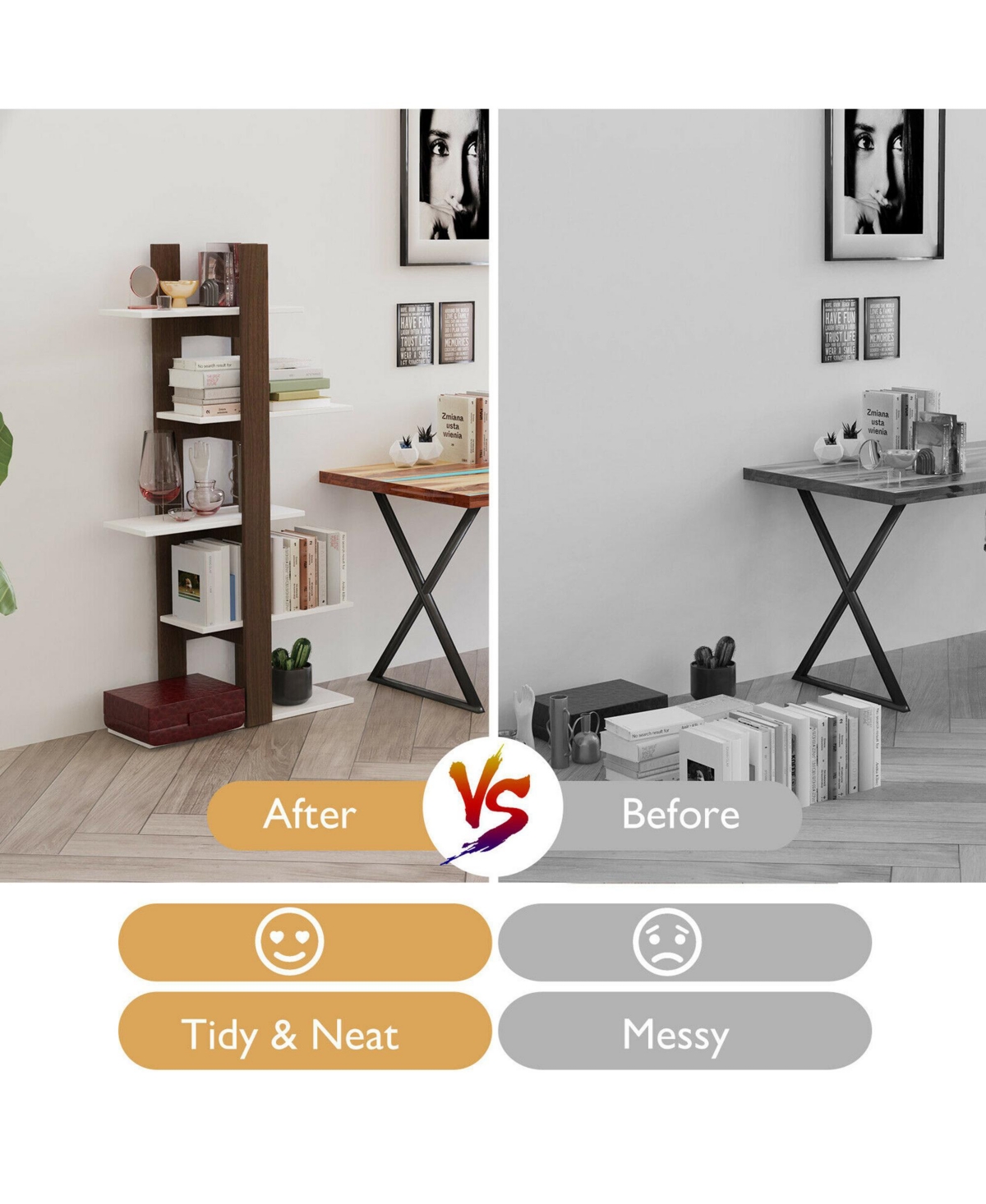 Gymax 5-Tier Bookshelf Freestanding Storage Shelf Tree Bookshelf Room Divider - Brown+white