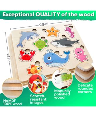 3xSET Wooden Animal Peg Puzzles for Toddlers Ages 1-3-5