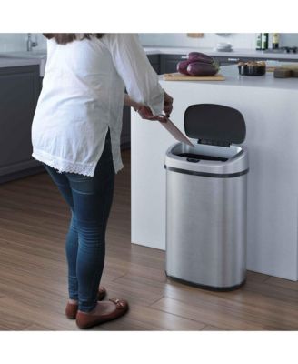 Stainless Steel Oval Sensor Trash Can with AbsorbX Odor Filter 13 Gallon Silver