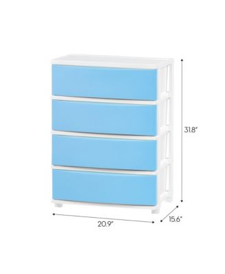 USA 4 Wide Drawer Storage, Organizer Unit for Bedroom, Closet, Living Room, Nursery, Dorm, White Frame with Matte Soft-Blue Front Panels, Set of 1