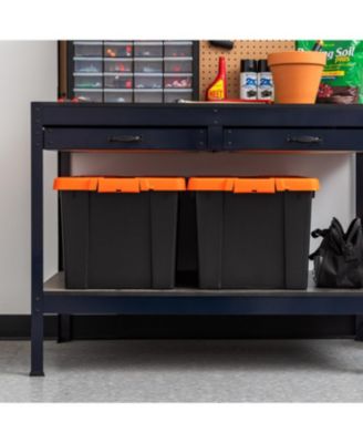 19 Gallon Lockable Storage Totes with Lids, 2 Pack - Orange Lid, Heavy-Duty Durable Stackable Containers, Large Garage Organizing Bins Moving Tubs, Rugged Sturdy Equipment Utility Tool Box