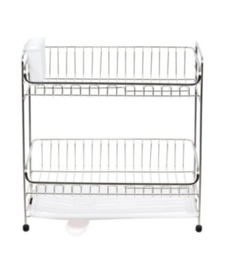 2-tier Medium-sized Dish Rack with Drain Spout, White