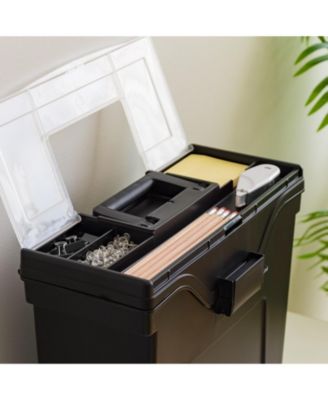 File Box Slim Portable File Organizer Plastic File Box for Letter File w/ Organizer-Lid, BPA-Free Plastic Storage Organizer with Secure Buckle and Handle, Black 4 Pack