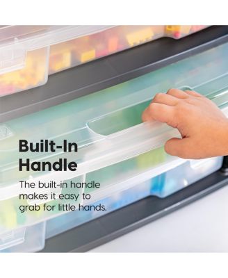 USA Fits 12" x 12" Paper 3-Tier Scrapbook Storage Unit with Organizer Top for Building Blocks Lego Papers, White/Clear