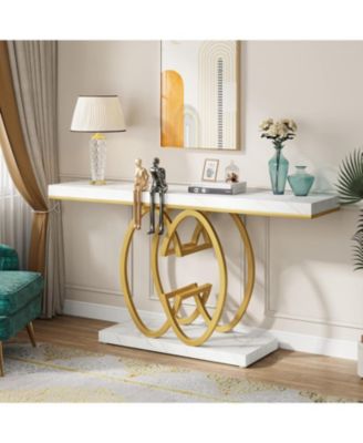 55-Inch Faux Marble Gold Geometric Metal Base Modern Console Table