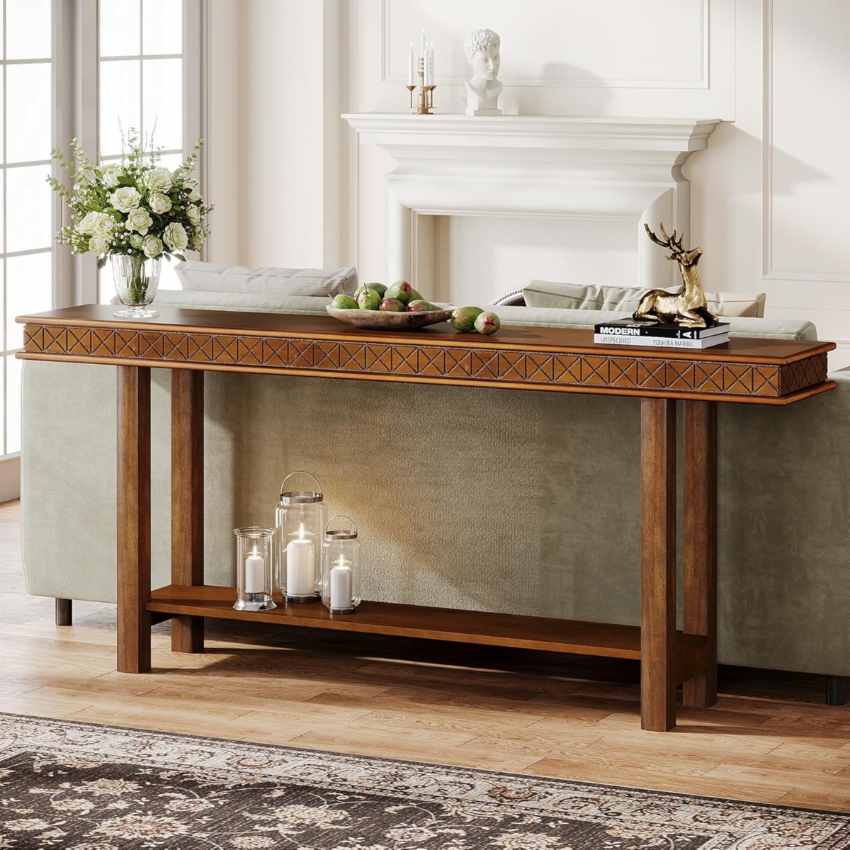 Tribesigns 70.9-Inch Extra Long Console Table, Wood Sofa Table Behind Couch Narrow Long, 2-Tier Entryway Accent Table with Storage for Living Room, Ha