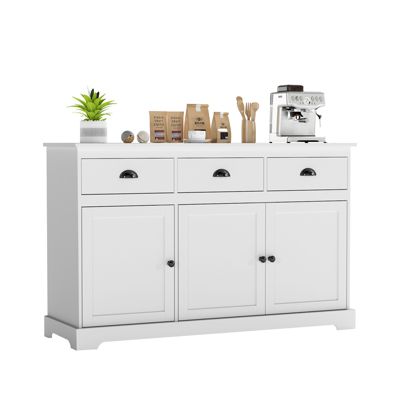 Modern Buffet Sideboard 53.5'' Storage Cabinet w/ 3 Drawers 3 Doors White