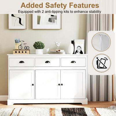 Modern Buffet Sideboard 53.5'' Storage Cabinet w/ 3 Drawers 3 Doors White