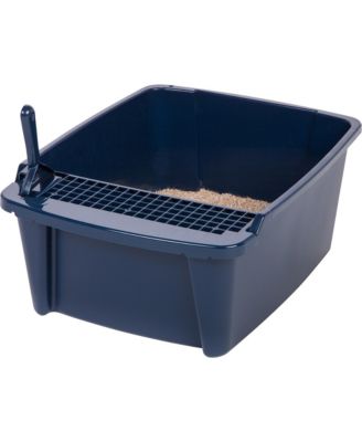 Large Enclosed Hooded Litter Box with Front Door Flap and Scoop, Entry Gate for Privacy and Keeping Litter Inside, Blue