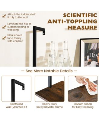 5 Tier Ladder Shelf 71'' Height Wall-Mounted Bookshelf Display Storage Organizer