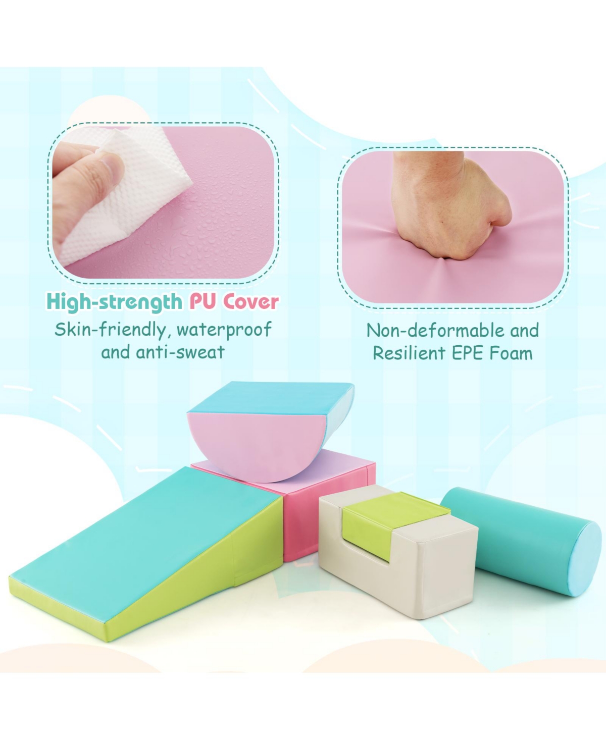 Slickblue Toddler 6 Pieces Foam Climbing Blocks Indoor Climb and Crawl Activity Playset with Rectangles