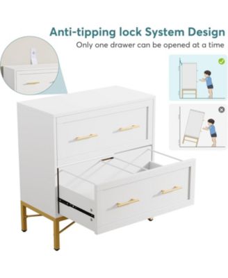 Large, White Engineered Wood, 2-Drawer File Cabinet – Modern Lateral Storage for Letter/Legal/A4, Home or Office Printer Stand.