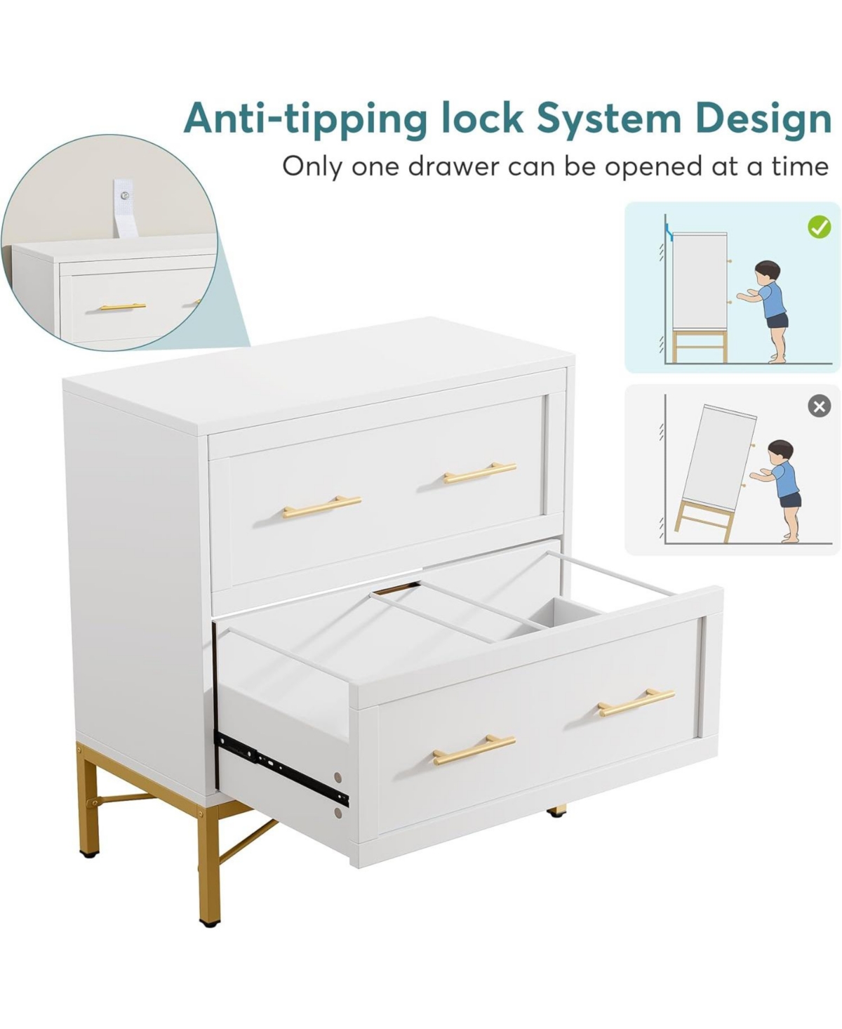 Tribesigns 2 Drawer File Cabinet, Modern White Lateral Filing Cabinet for Letter/Legal/A4 Size, File Storage Cabinets Printer Stand with Storage