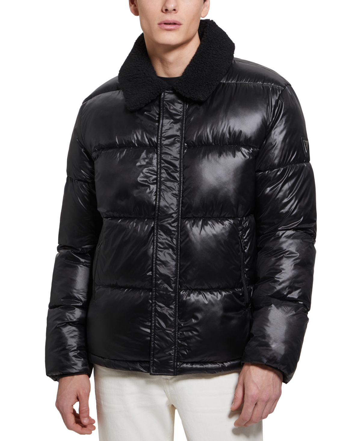 Guess Men's Water-Repellent Jacket with Zip-Out Quilted Puffer Bib - Black  | Smart Closet