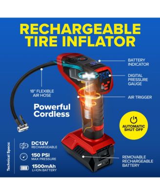 Pro 150 PSI Cordless Rechargeable Tire Inflator with Digital Gauge and Battery Indicator