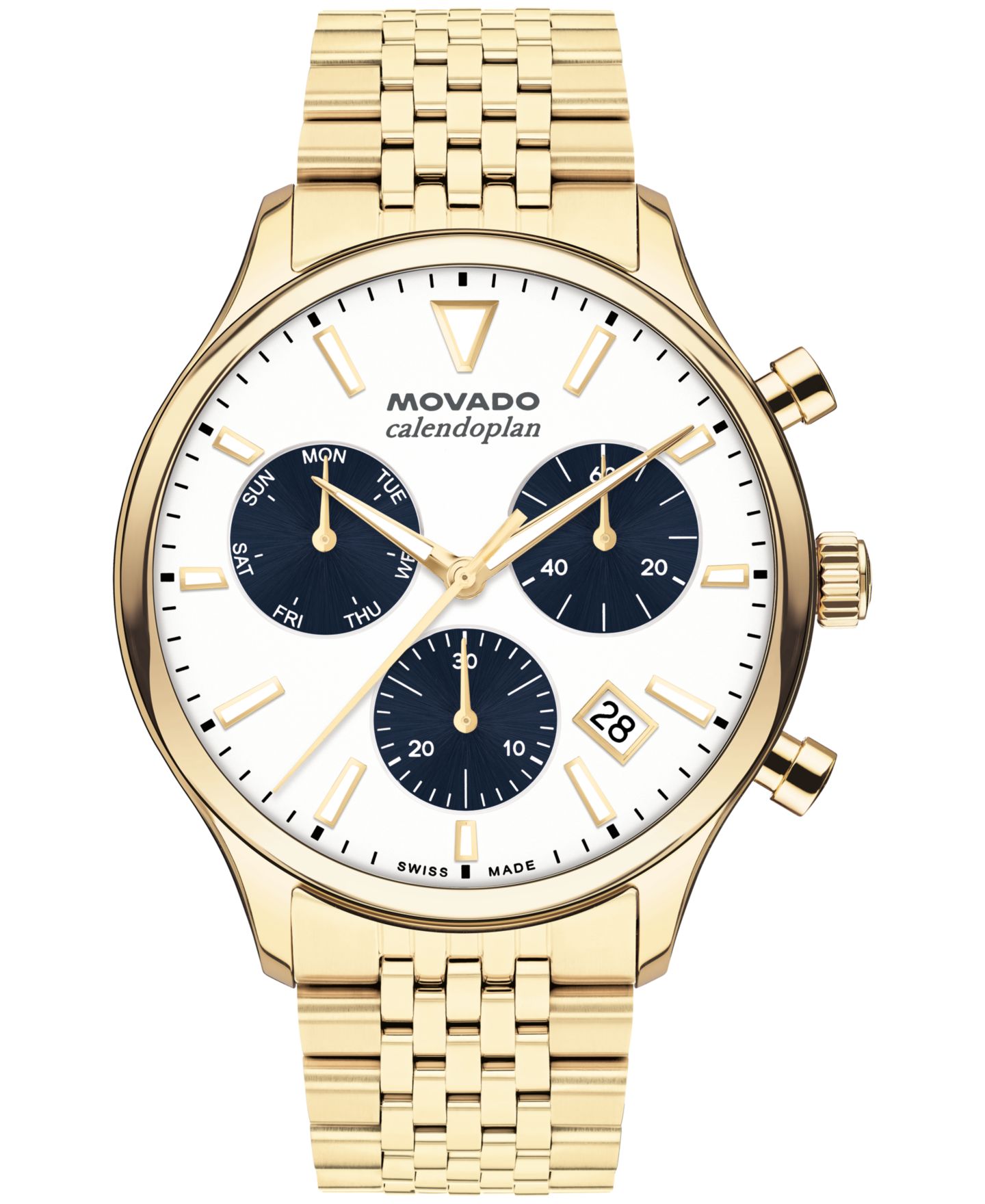 Мужские часы Movado Calendoplan Swiss Quartz Chrono Ionic Plated Light Gold Steel Watch 43mm — фото 1
