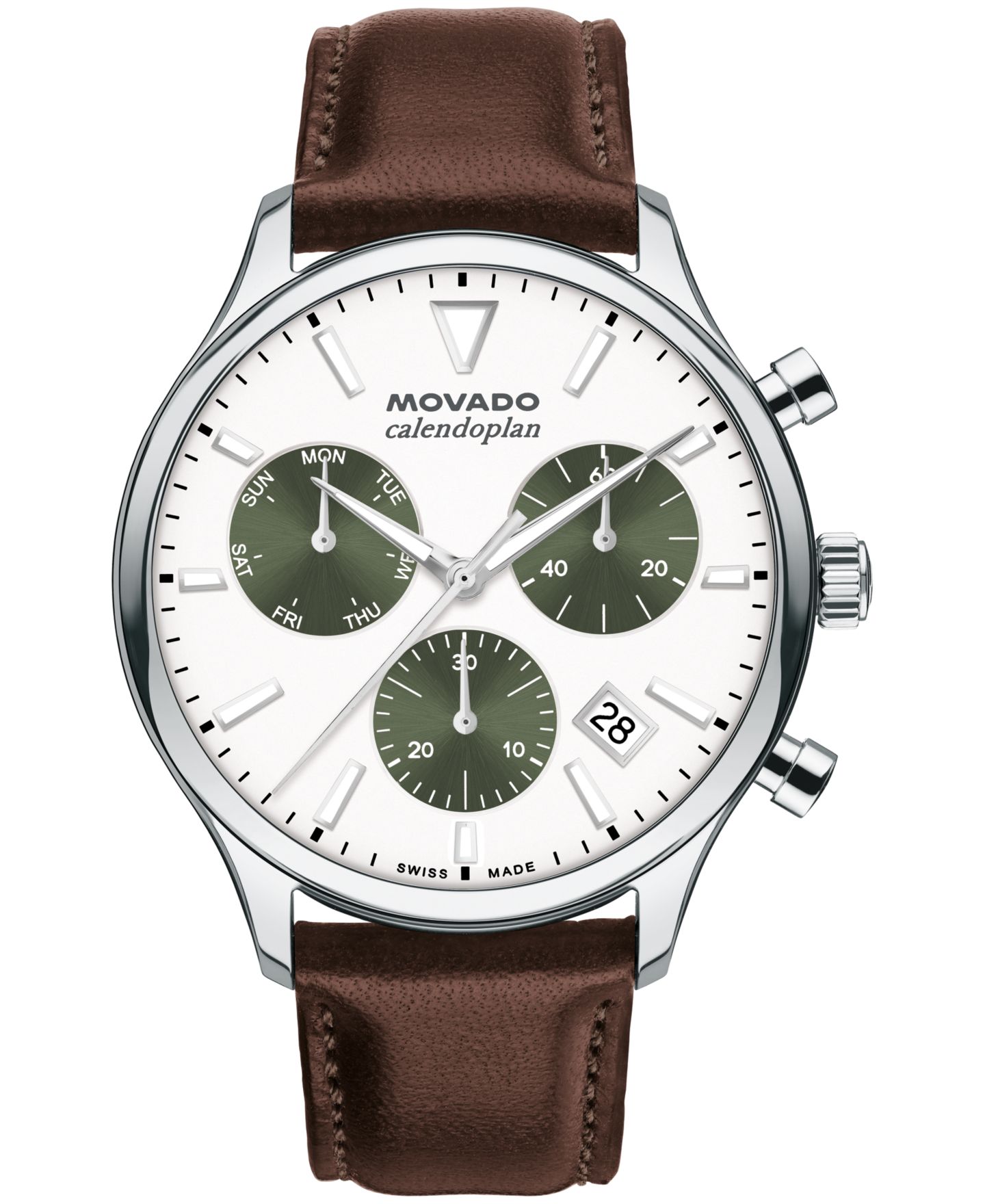 Мужские часы Movado Calendoplan Swiss Quartz Chrono Chocolate Leather 43mm — фото 1