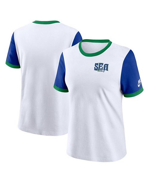 alfani Nike Women's White/Royal Seattle Seahawks Rewind Ringer T-Shirt Sports Fan Shop