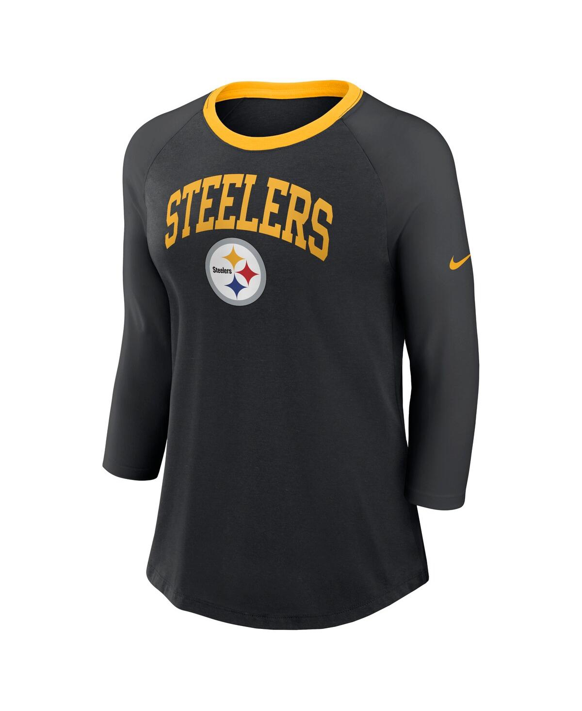 Nike Women's Black Pittsburgh Steelers Raglan 3/4 Sleeve T-shirt In Black